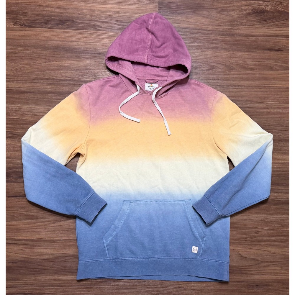 Marine Layer Mens Cloud 9 Fleece Ombre Sunset Gradient Hoodie Multicolor Sz S